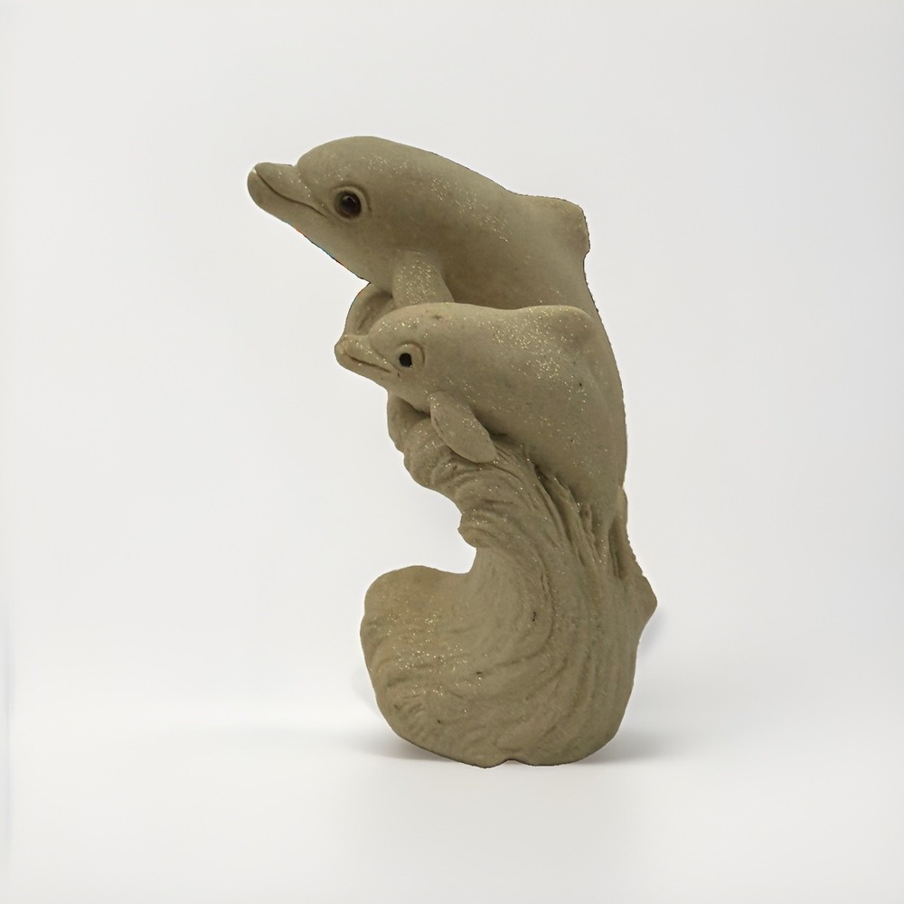 Vintage Authentic Mother & Baby Dolphin Figurine Sand Art 5" Tall